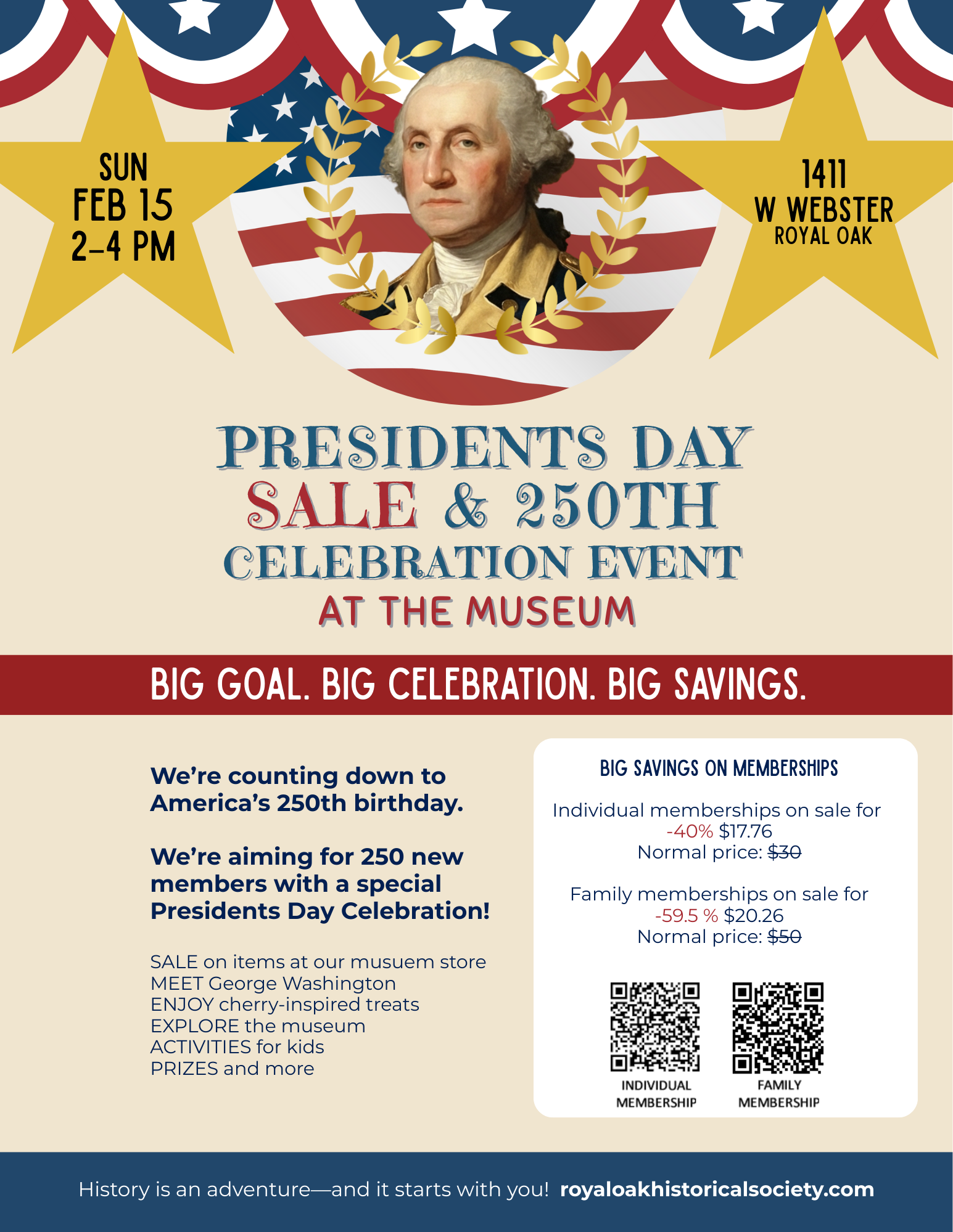 Presidents Day at the Museum Flyer with QR CODES